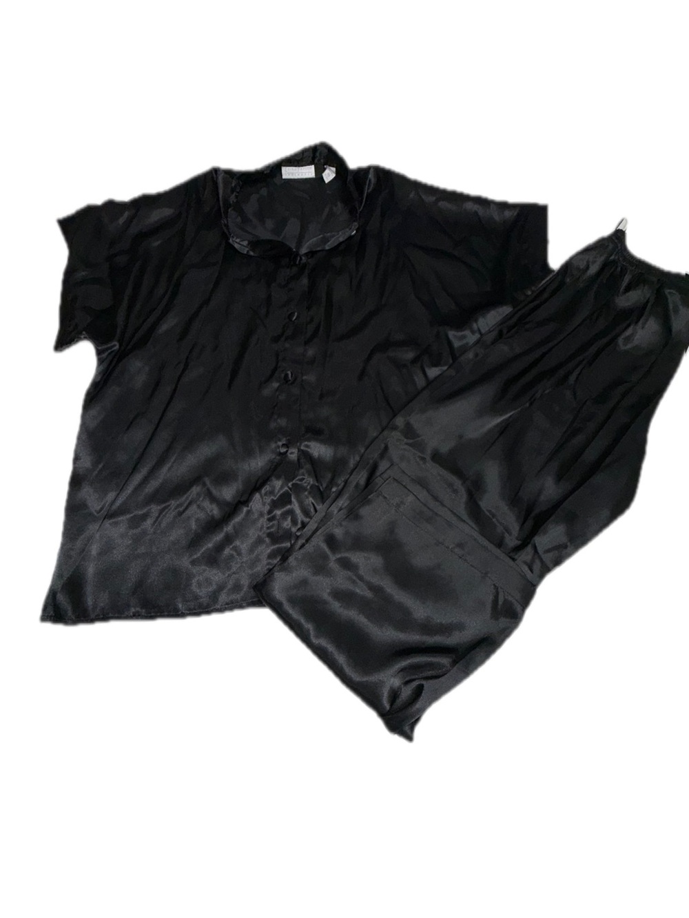 Erika Taylor Intimates Black Satin 2pc Pajama Set Medium